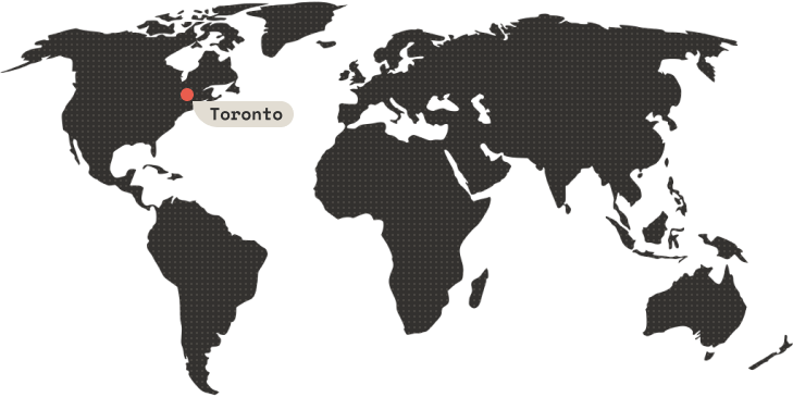 A map of the Earth, pinpointing Toronto where 1280 labs is based.